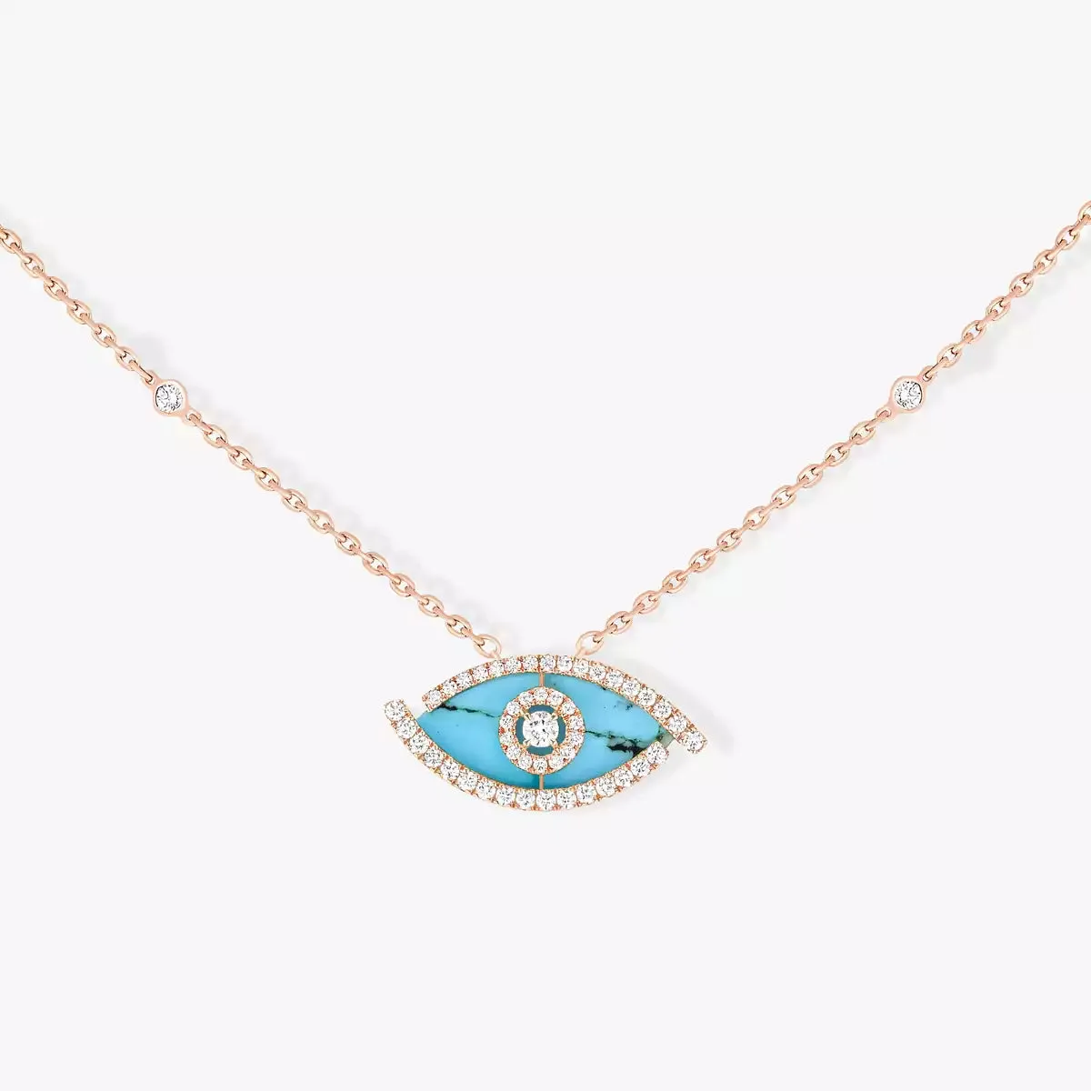 0.38ctw Rose Gold Lucky Eye Turquoise Diamond Necklace