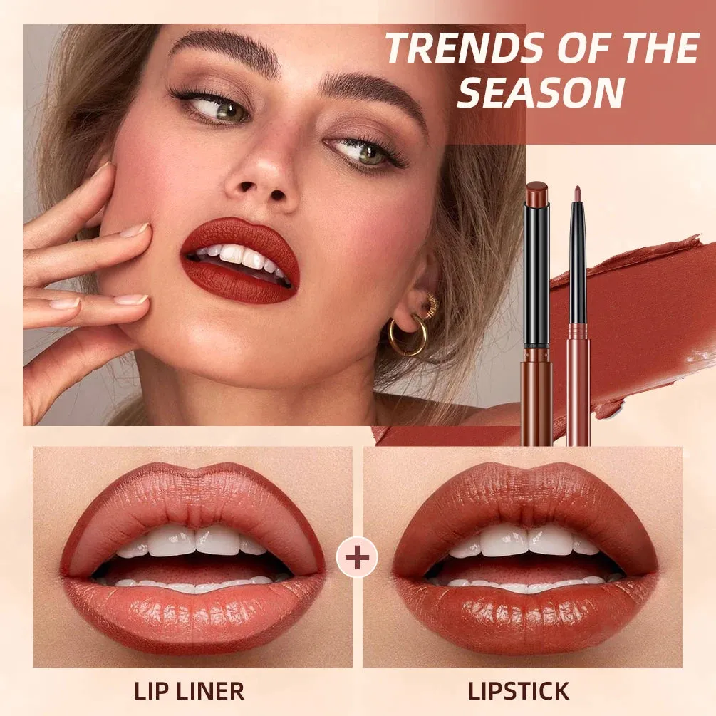 2 pc Lipstick and Pencil Waterproof  Long-Lasting Lip Color