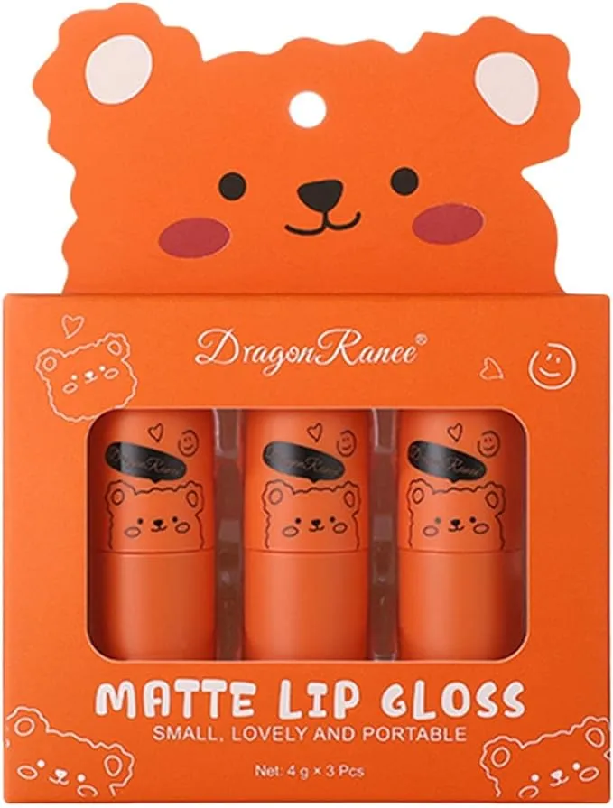 3pcs Cute Bear Lip Gloss Long-lasting Lip Gloss Set Non-stick Moisturizing Lip Gloss