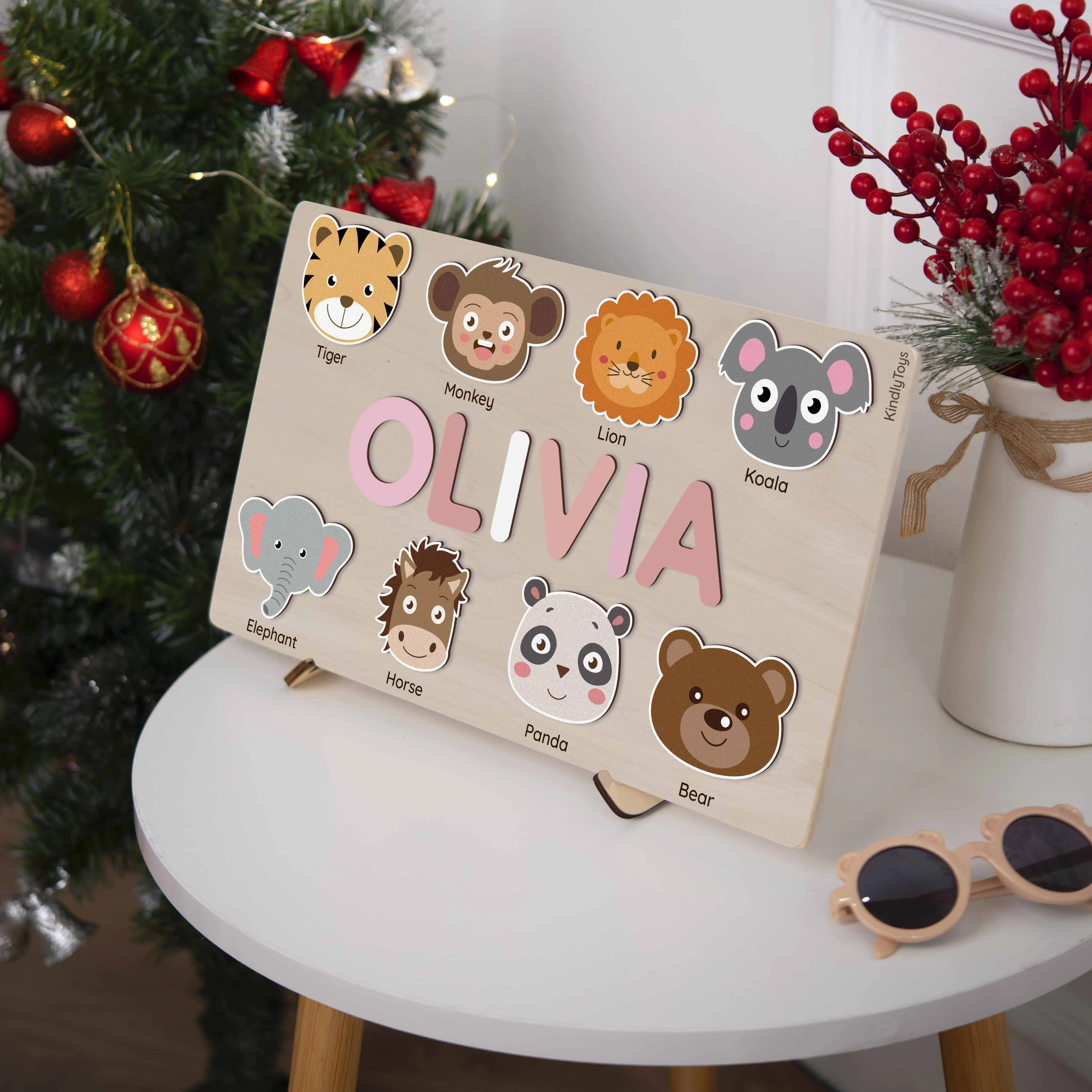 Adorable Animal Personalized Name Puzzle - Wooden Montessori Toys, 1st Birthday Gifts for Kids | KindlyToys