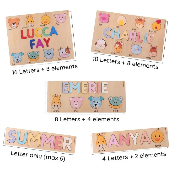 Adorable Animal Personalized Name Puzzle - Wooden Montessori Toys, 1st Birthday Gifts for Kids | KindlyToys