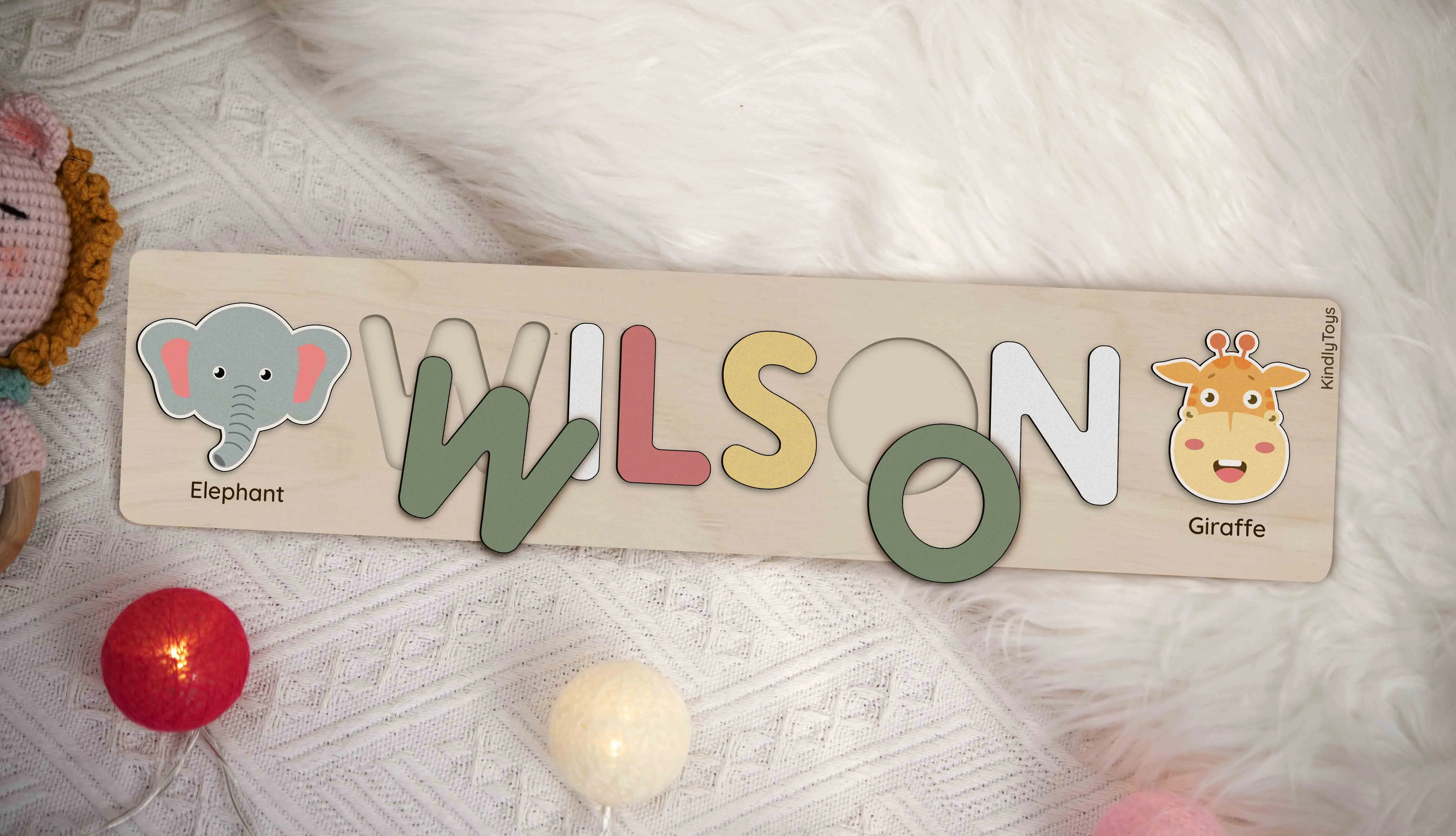 Adorable Animal Personalized Name Puzzle - Wooden Montessori Toys, 1st Birthday Gifts for Kids | KindlyToys