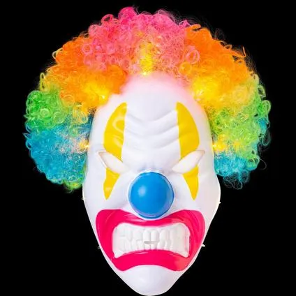 Adult Neon Circus Light-Up Angry Clown Plastic Mask with Colorful Wig | 1 ct