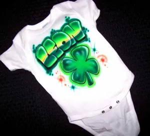 Airbrushed Irish Theme Onesie With Name And Shamrock