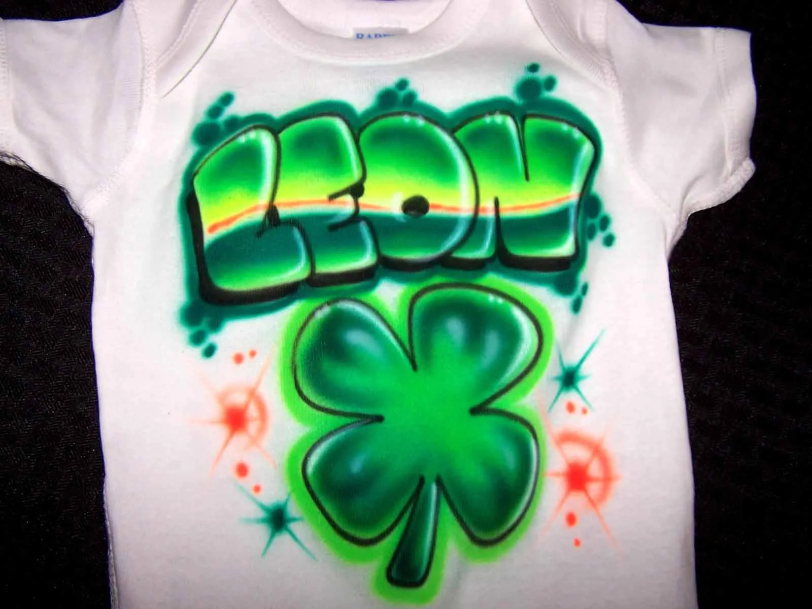 Airbrushed Irish Theme Onesie With Name And Shamrock