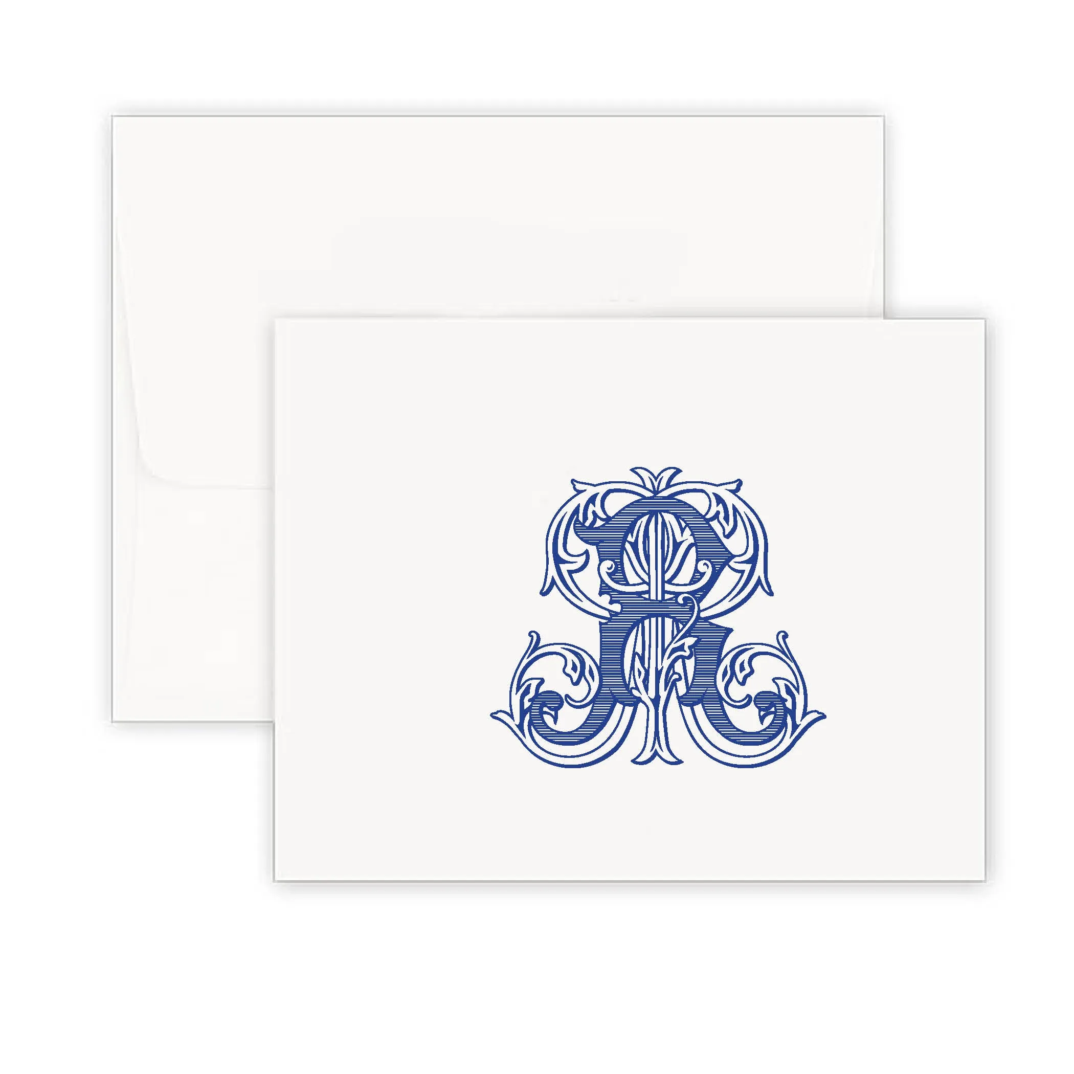 Baroque Monogram Navy Fold Over Note Card