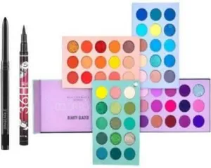 Bingeable HDA 60 Color Board Eye Shadow Palette Shimmer Matte and Glitter& Black Kajal & Long-Lasting And Waterproof 36H Eyeliner (3 Items in the set)