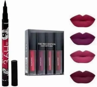 Bingeable Long-Lasting Sketch Liquid Smudgproof Black 36 Hrs Eyeliner& Red Edition Liquid Lipstick