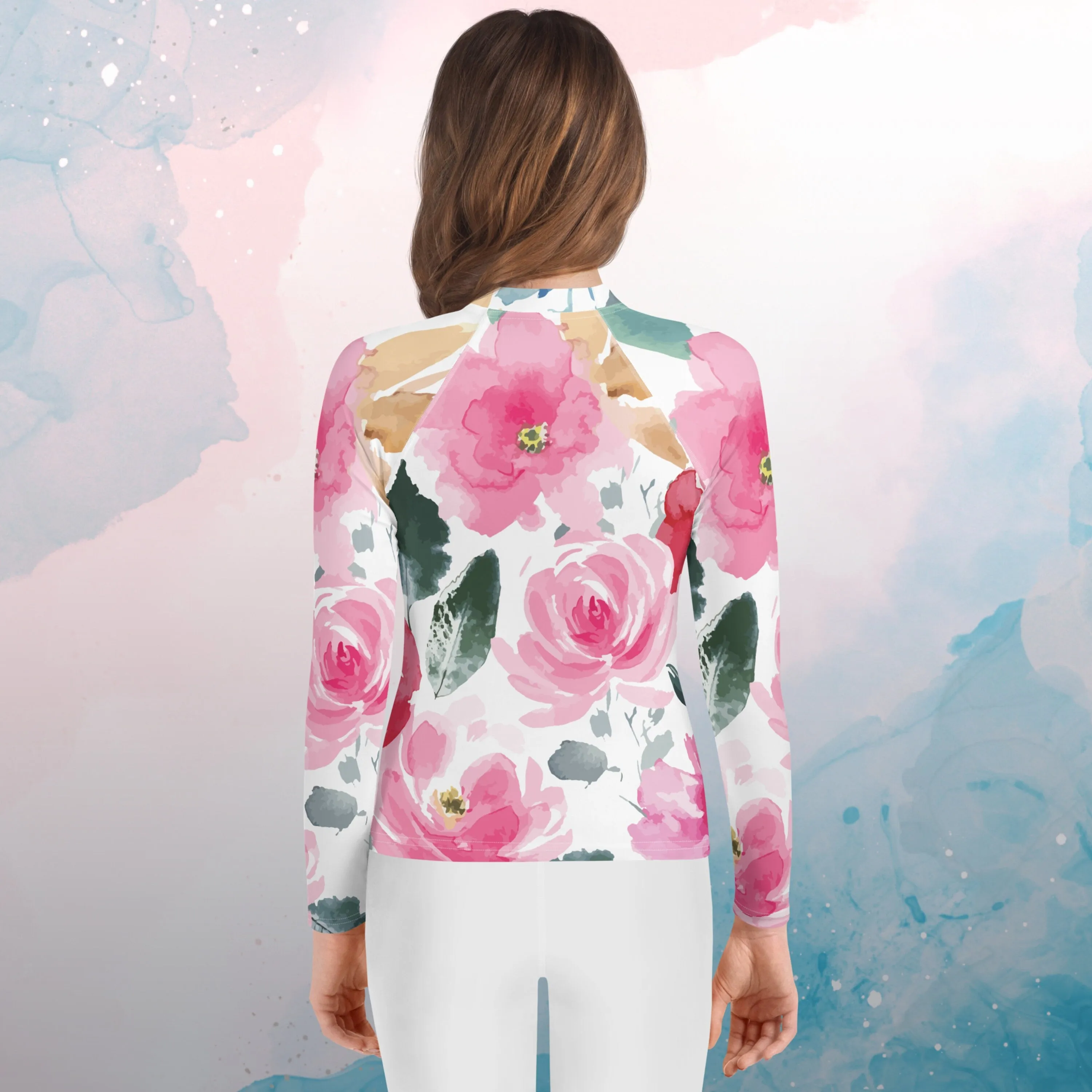 Bold Floral Pattern Youth Rash Guard