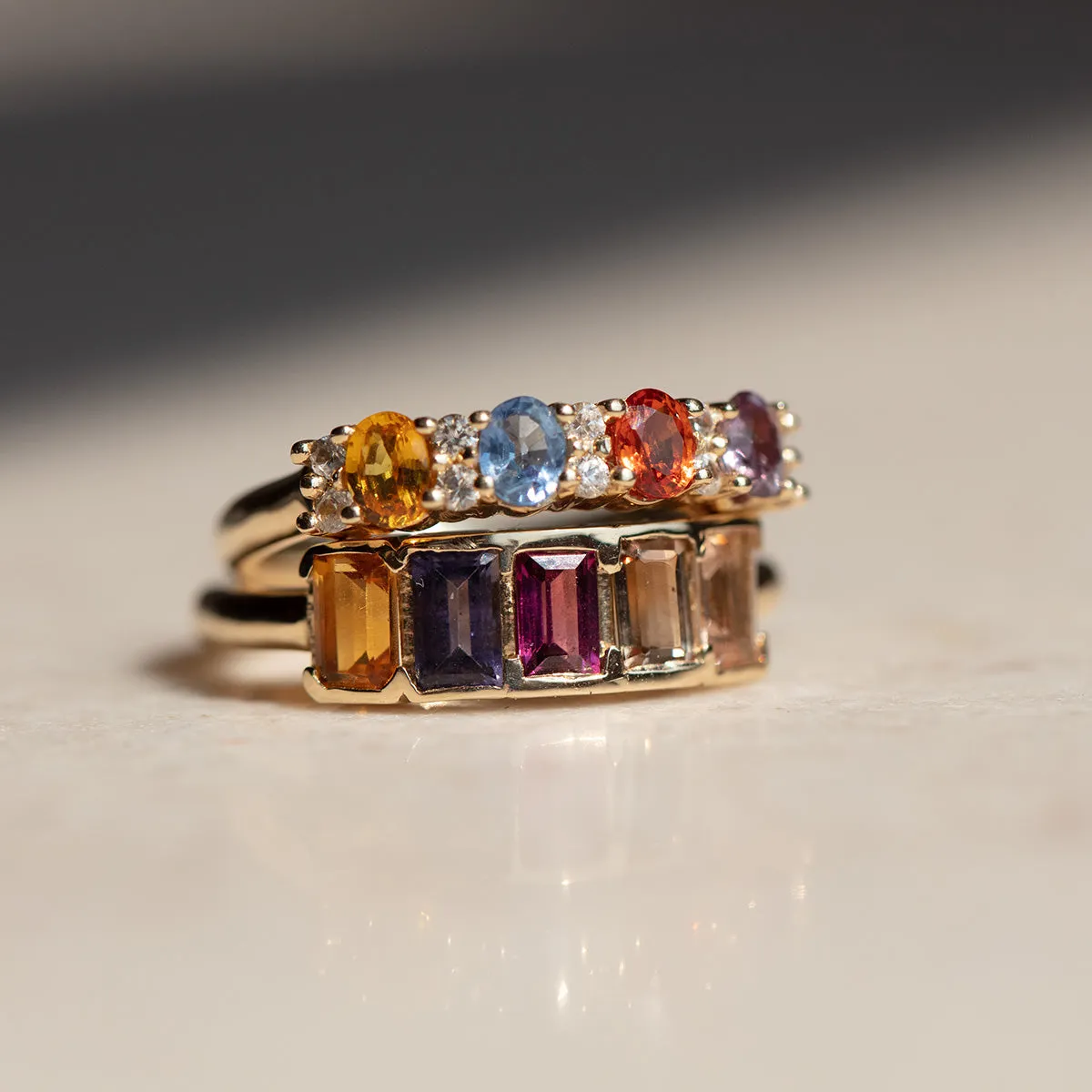 Customizable Acrostic Baguette Gemstone Ring