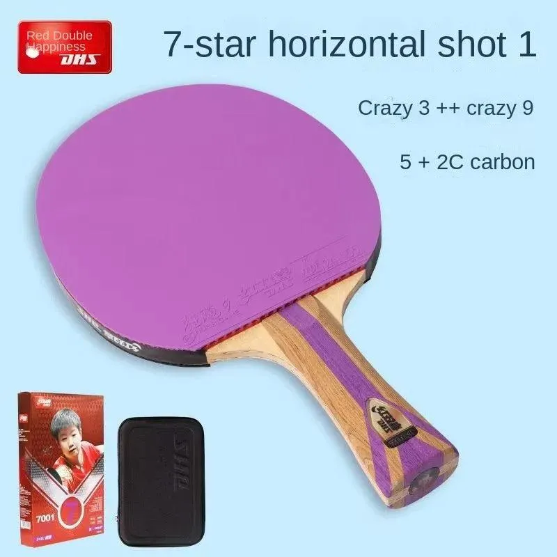 DHS 7 Star Colored Table Tennis Bat – 7 Ply Carbon Blade & Hurricane 9 & 3 Rubbers