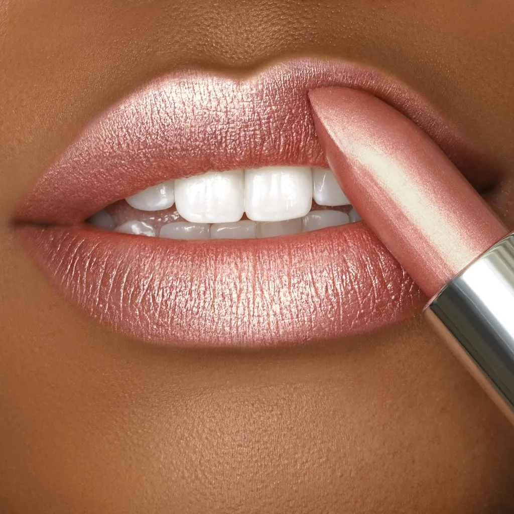 Glamour Crème | A Frosted Blushing Peach Lipstick With Gold and Rose Shimmer