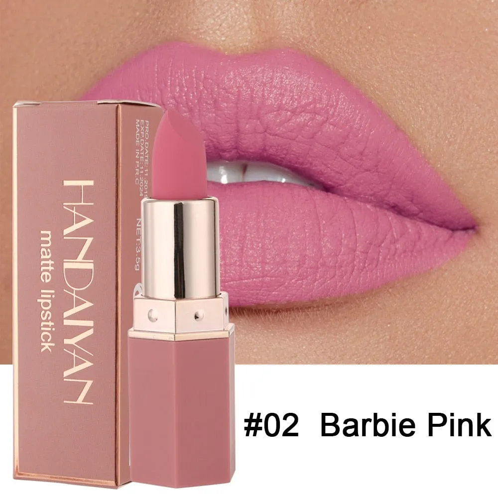 Handaiyan 6 Colors Matte Waterproof Velvet Nude Lipstick Sexy Red Brown Pigments Makeup Long Lasting Profissional