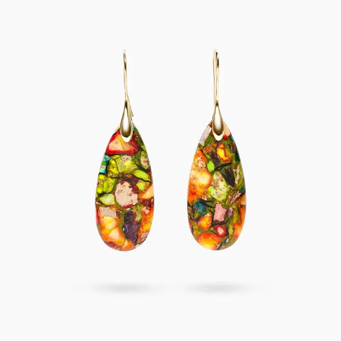 Intense Jasper Teardrop Earrings in Gold