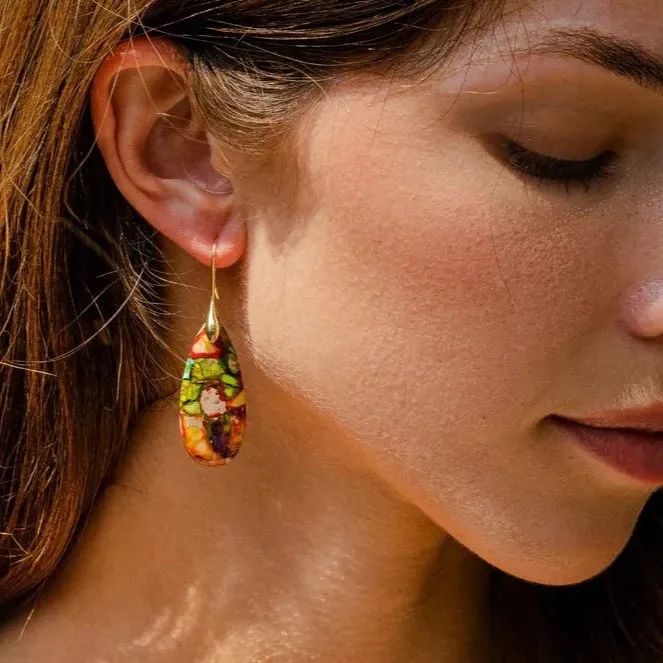 Intense Jasper Teardrop Earrings in Gold